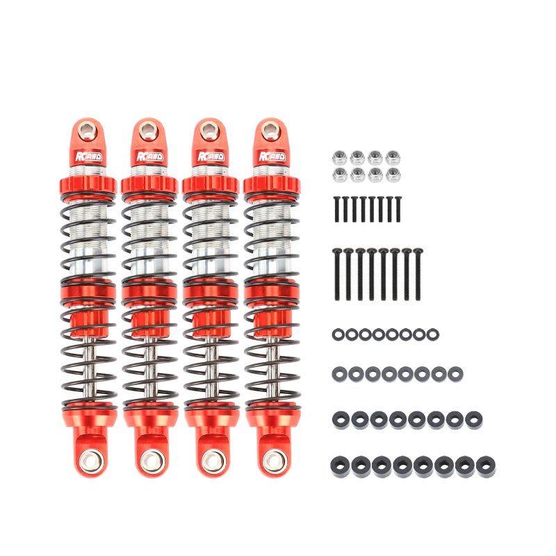 RCAWD 7075 80mm RC Shocks Universal for 1/10 RC Crawler Upgrades, Shock Absorber Dampers with Spring for SCX10 I II III Pro 90046 AXI231017 TRX4 TRX6 Redcat D90 MST Red - Image 1